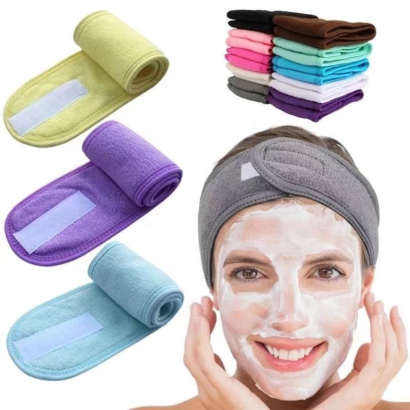 Wholesale Facial Spa Headbands Makeup Shower Bath Wrap Sport Headband Terry Cloth Stretch Towel with Magic Tape