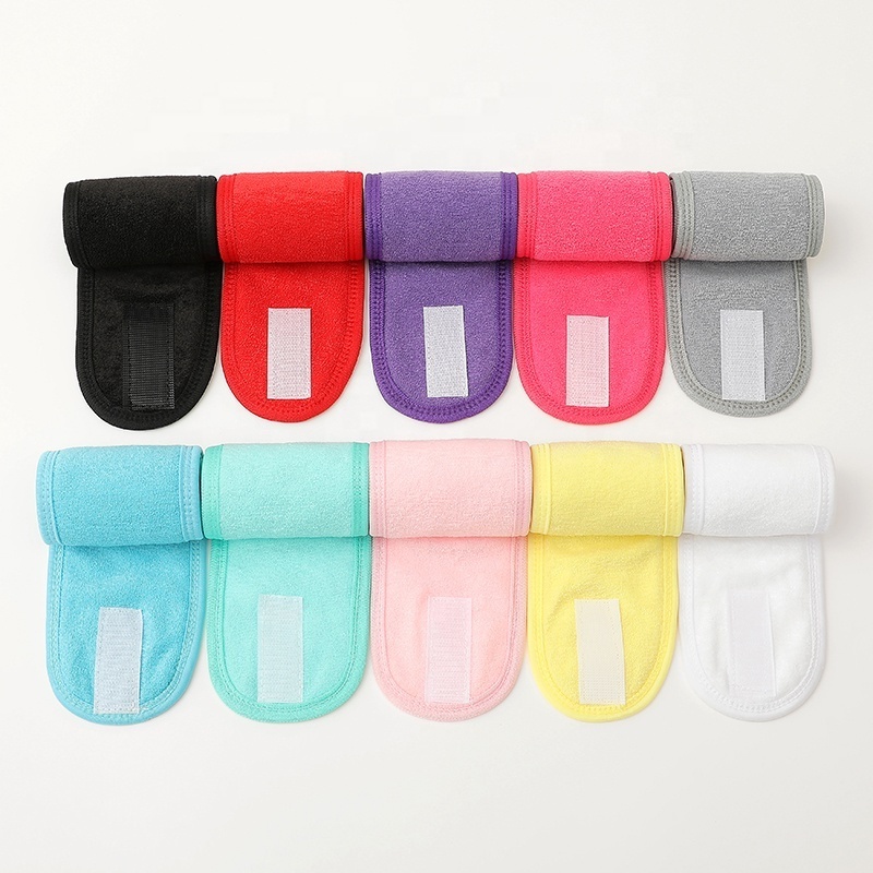 Wholesale Facial Spa Headbands Makeup Shower Bath Wrap Sport Headband Terry Cloth Stretch Towel with Magic Tape