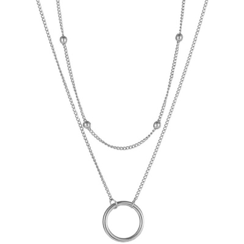 BINSHUO Wholesale Charm Necklace Stainless Steel 316L Jewelry Waterproof Circle Custom Pendant Double Layered Necklace For Women