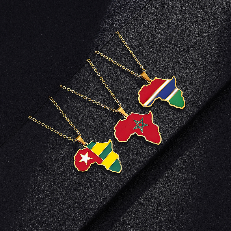 BINSHUO Colorful Enamel African Maps Stainless Steel Necklace Jewelry 18k Gold Plated African Country Clavicle Pendant Necklace