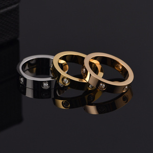 Fashion Rose Gold Stainless Steel Ring With Stone Crystal For Girl Women Men Couple In Wedding With Cross