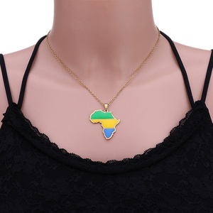 BINSHUO Wholesale Custom Stainless Steel Jewelry 18k Gold Plated Colorful Enamel African Country Maps Pendant Clavicle Necklace