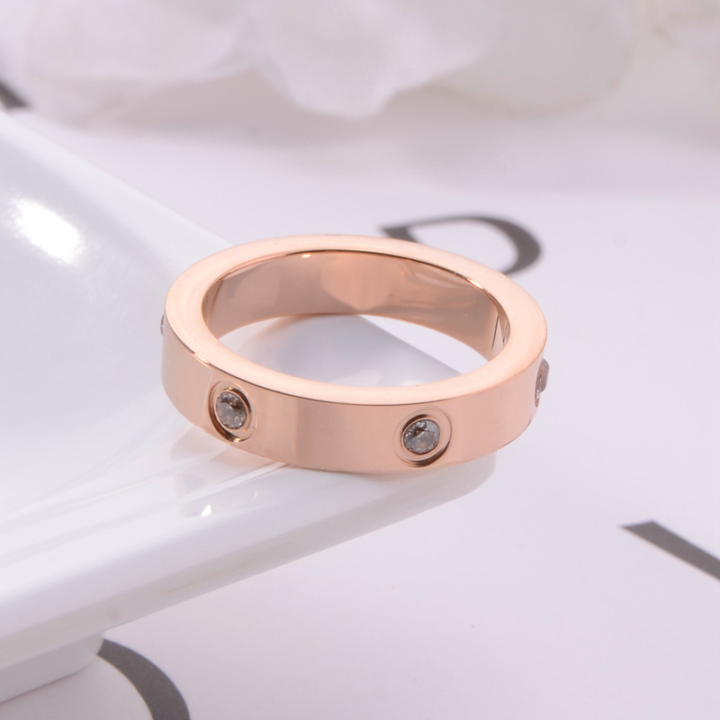 Fashion Rose Gold Stainless Steel Ring With Stone Crystal For Girl Women Men Couple In Wedding With Cross