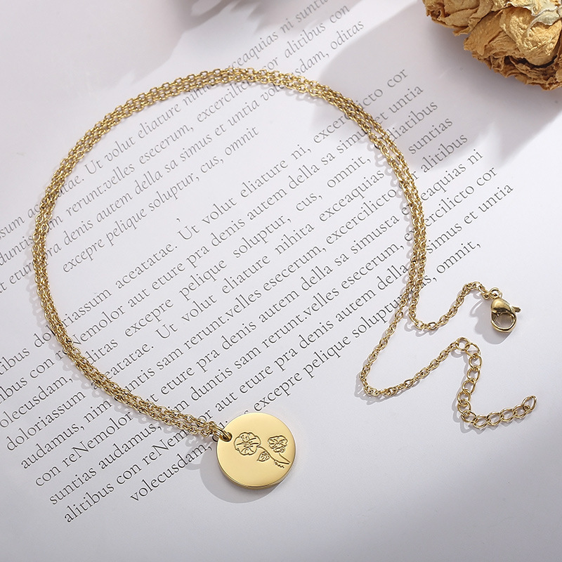 18K Gold Plated Stainless Steel Waterproof Birthflower Minimalist Jewelry Fashion 12 Months Birth Flower Necklace for Women