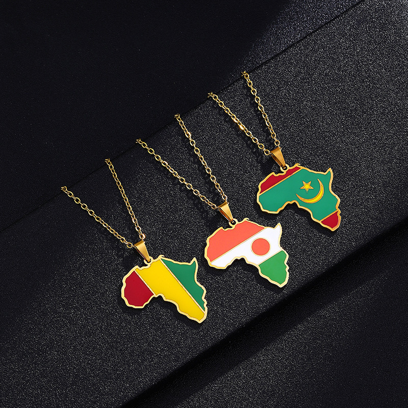 BINSHUO Colorful Enamel African Maps Stainless Steel Necklace Jewelry 18k Gold Plated African Country Clavicle Pendant Necklace