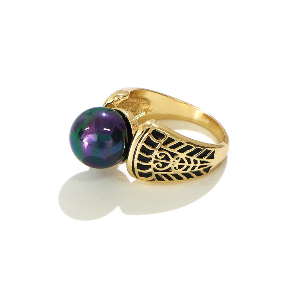 BINSHUO Wholesale Customized Boho Jewelry Hawaiian Flower Frangipani Turtle Gold Plated Black Pearl Women Ring