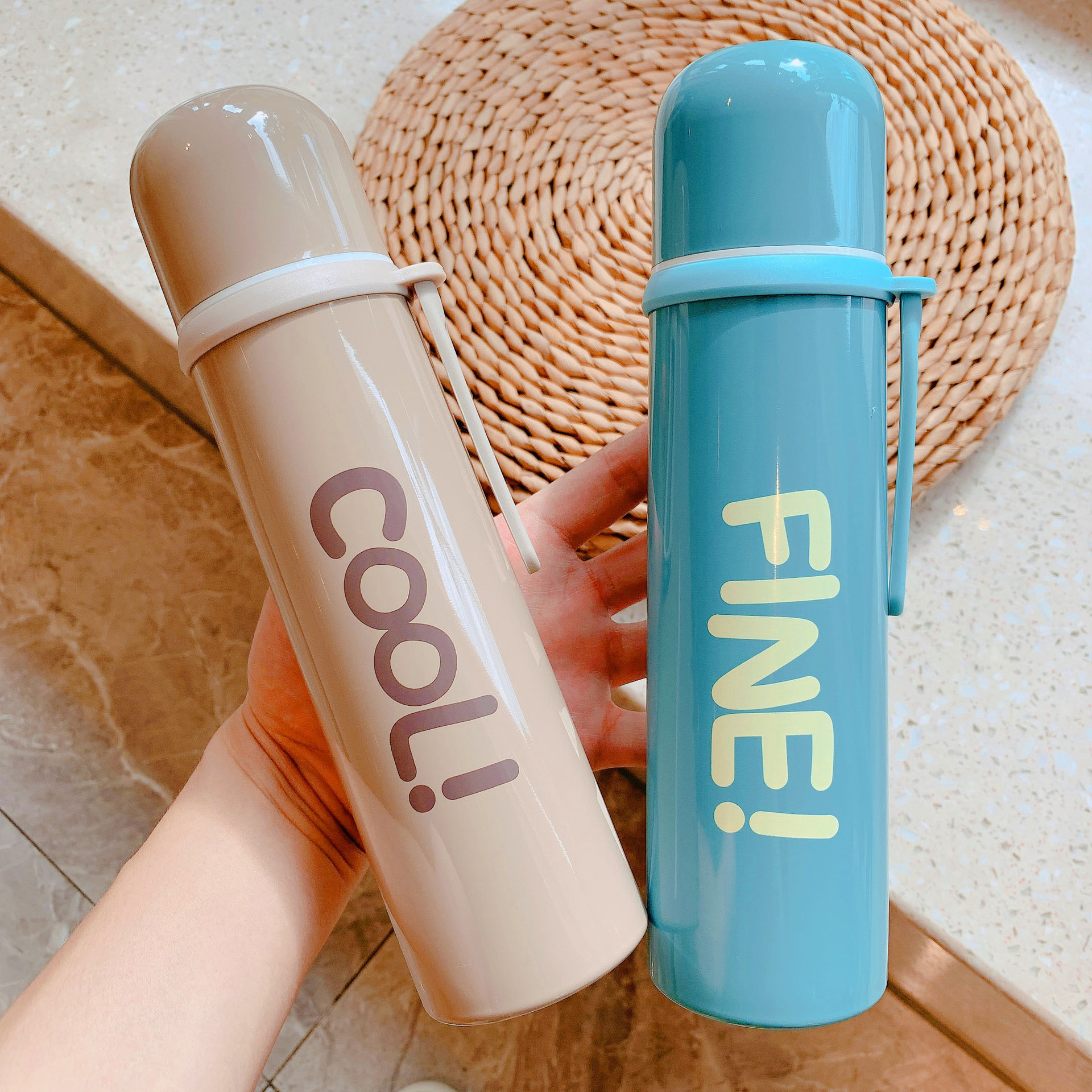 Korean Boy Girl Student Couple Stainless Steel Thermos Vacuum Flask Cute Cartoon Large Capacity Portable Bullet Water Bottle Cup