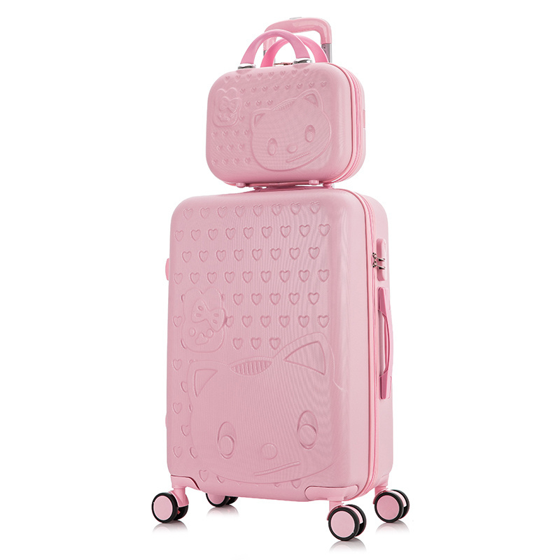 Travel suitcase on wheels Trolley luggage set cartoon Cat rolling luggage Women carry ons suitcase cabin trolley case