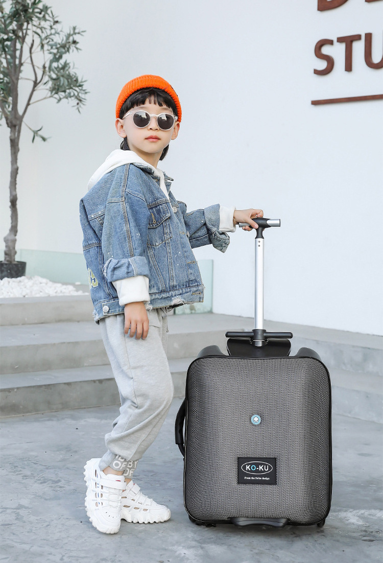 Aluminum Travel Trolley Bag Scooter Kid Suitcase on Wheels Rolling Luggage Small Gift Cute Carry on Trolley Luggage Bag