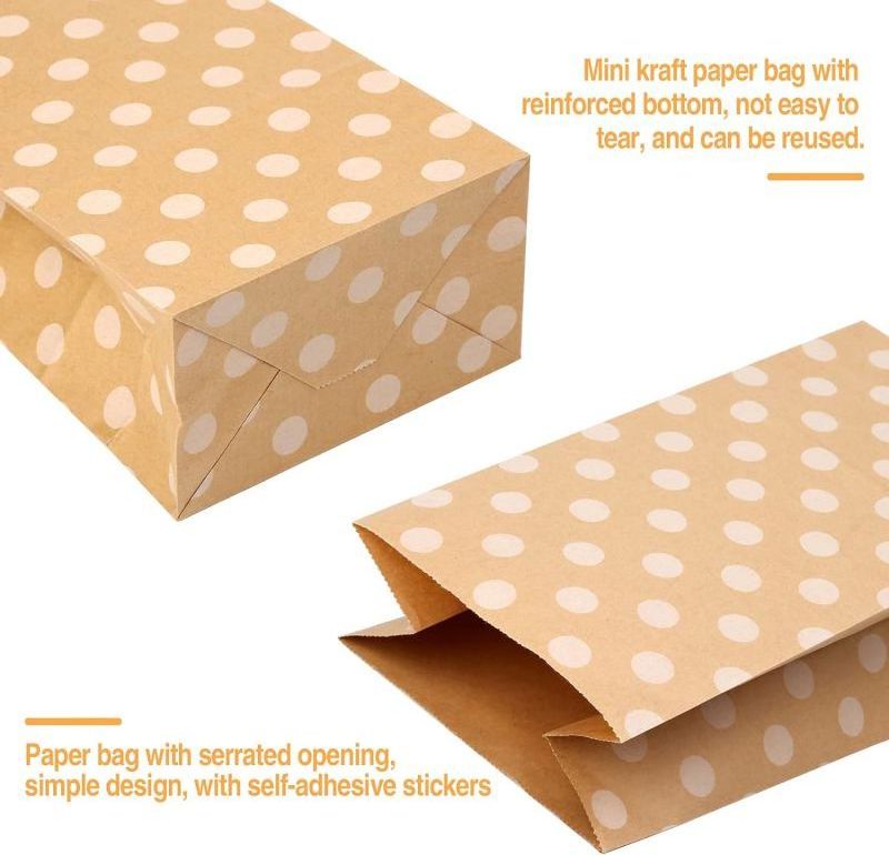 custom logo Mini Polka Dot Brown Paper Bags Small Kraft Paper Bag for Gifts Candy Paper Bags with Thank You Label Stickers