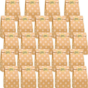 custom logo Mini Polka Dot Brown Paper Bags Small Kraft Paper Bag for Gifts Candy Paper Bags with Thank You Label Stickers