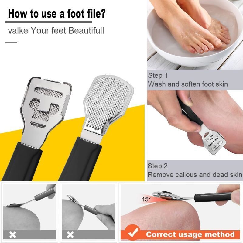 custom logo Foot Files Callus Remover Stainless Steel Foot Shaver 10 Replacement Slices Blades  1 Foot File Heads