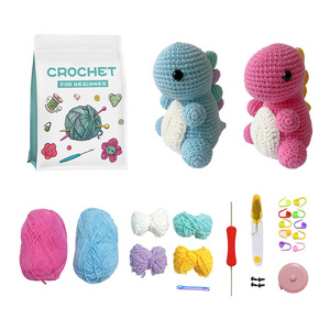 Bohe DIY Education toy  Crochet Yarn Hook Accessories Crochet animal Kit 2 Fat Dinosaur Crochet kit for Beginner for gift