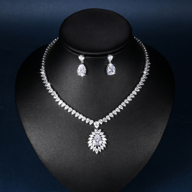 Elegant High Quality Cubic Zirconia Women Pageant Wedding Necklace Set Crystal Bridal Jewelry Sets