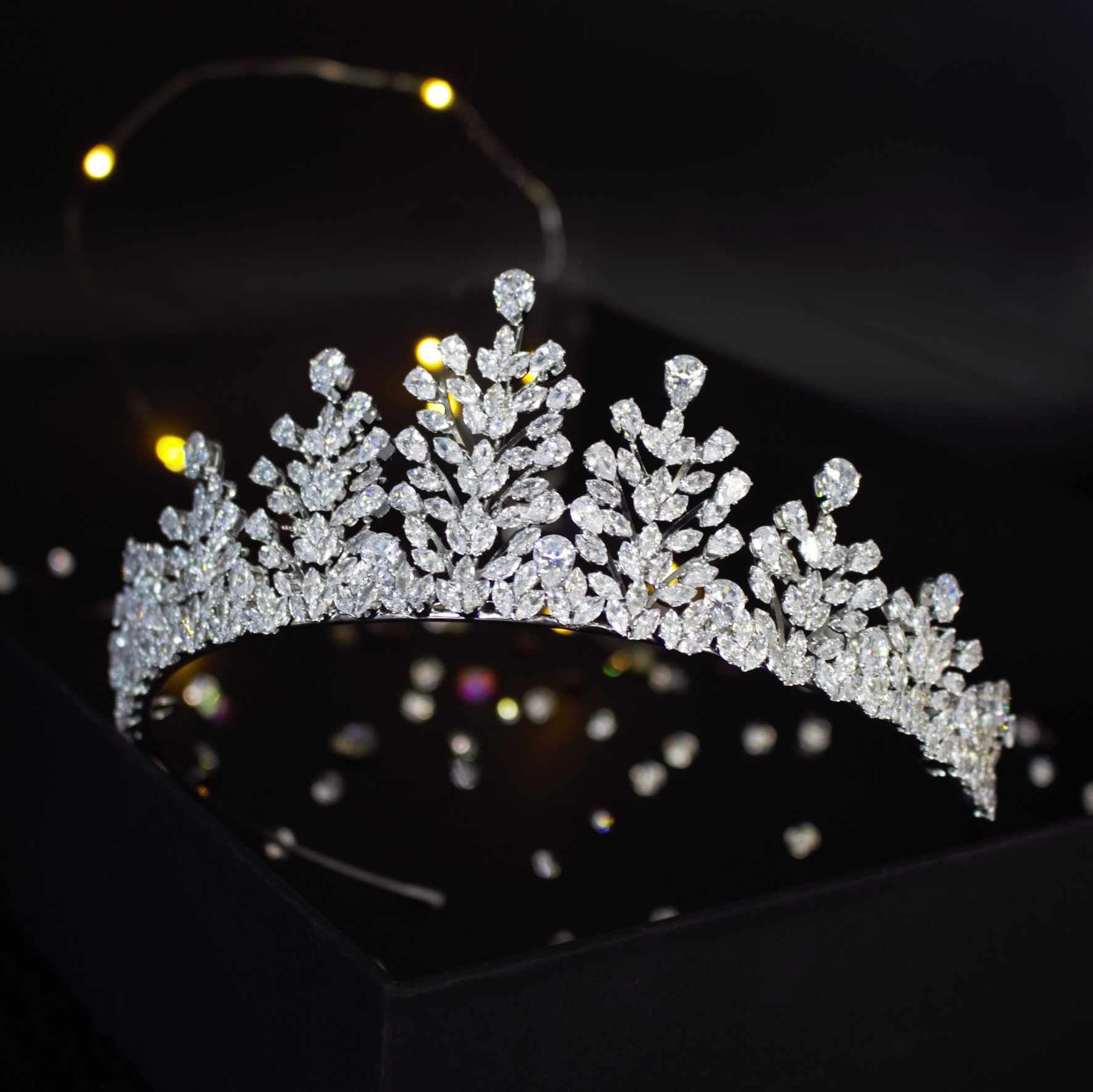 GS0071 New Style High Quality Gold Full Zircon Zirconia Prom Headpiece Bling Shiny Wedding Bridal Tiara Crown