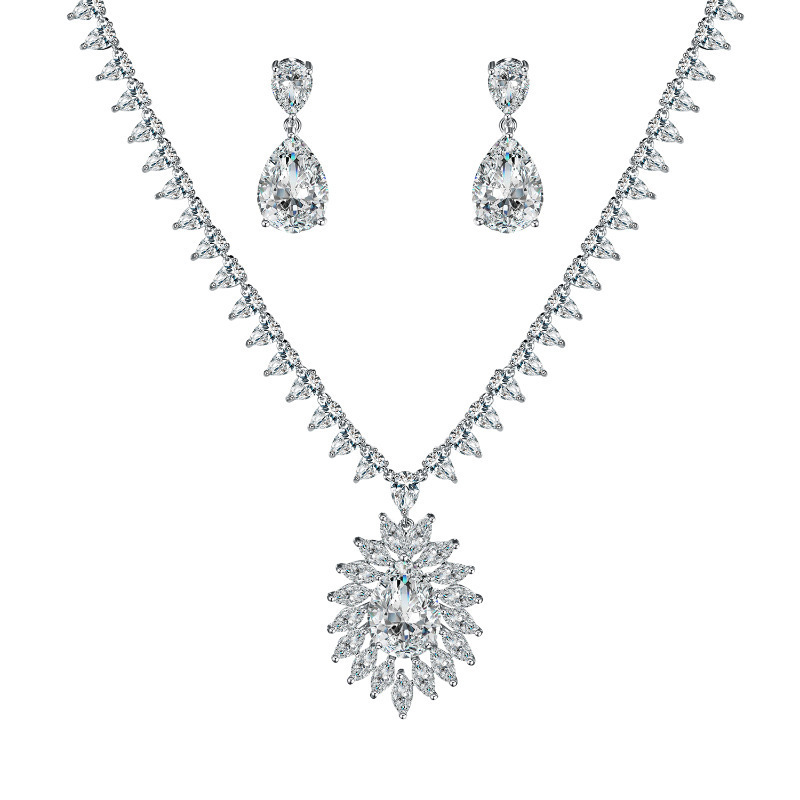 Elegant High Quality Cubic Zirconia Women Pageant Wedding Necklace Set Crystal Bridal Jewelry Sets