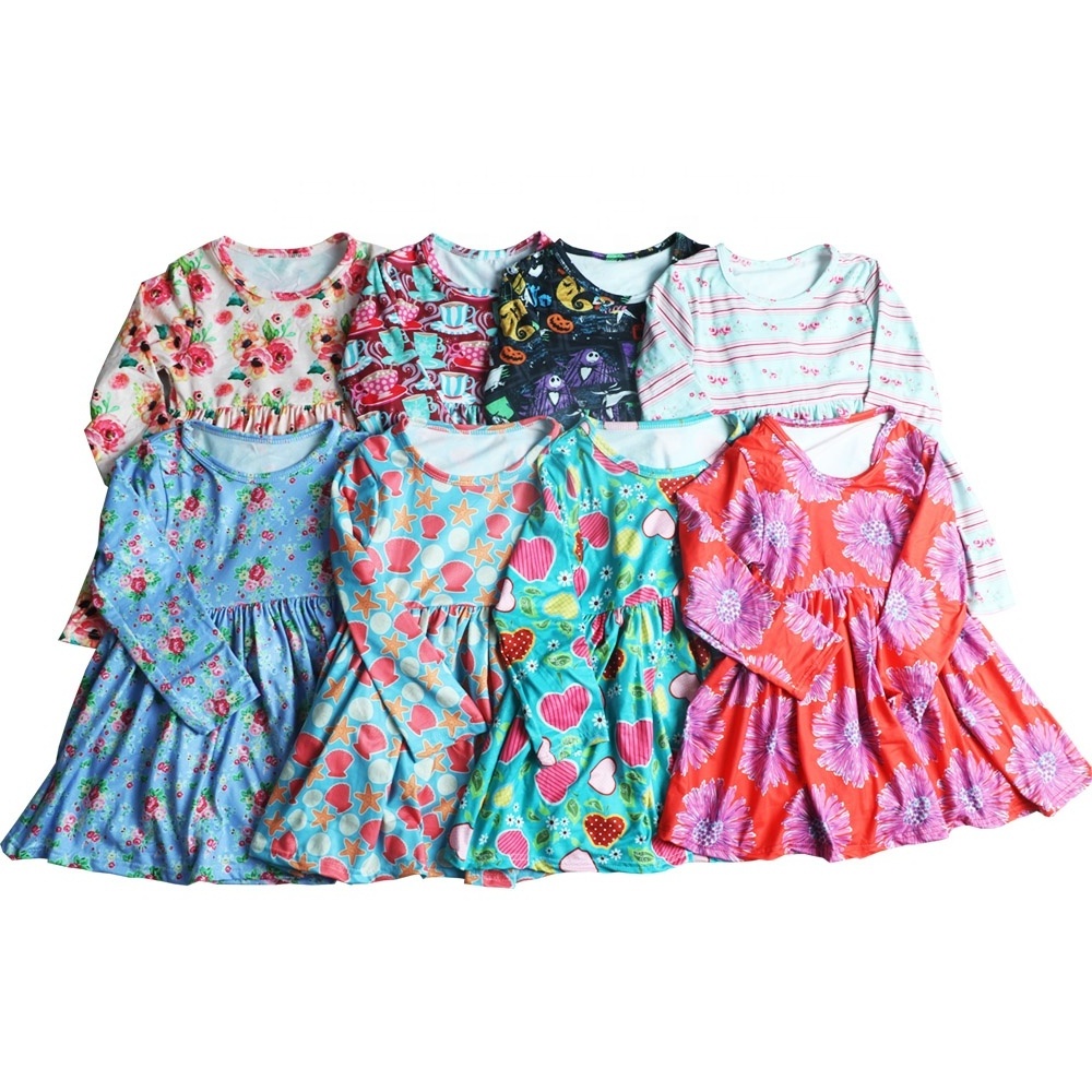 Customized Baby Girls Dress Designs Animal Prints Aqua Tulle Dress Long Sleeves Winter Kids Frock Dress