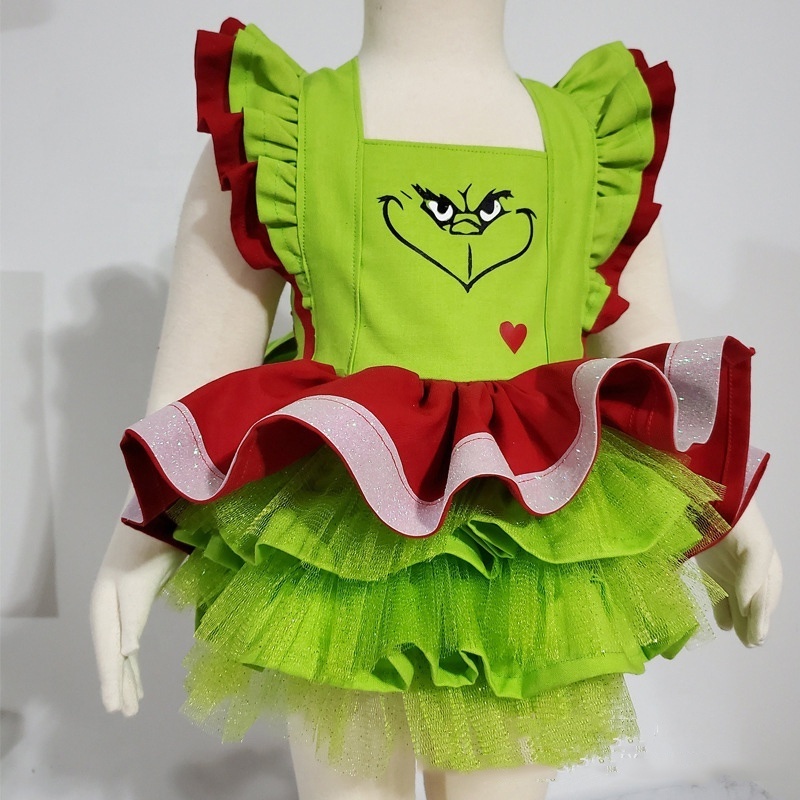 Christmas tutu dress for girls red green monster dresses 5-9 years girl tutu Santa dress