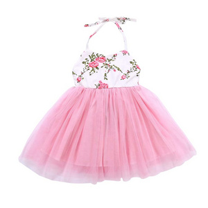 New Designs Litter Baby Floral Print Dress Toddler Flower Girl Tulle Halter Neck Dress