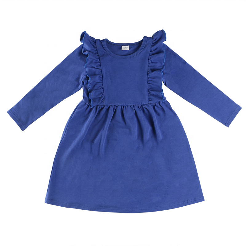 Hot sale casual baby girls dresses Solid Color princess design western kids smocked Clothing