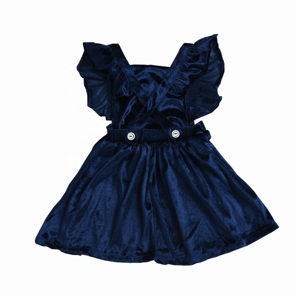 Baby Girls Velvet Dress Pure Peacock Blue Color Children Dresses Of Girls Backless Princess Ruffle Sleeve Girls Dress