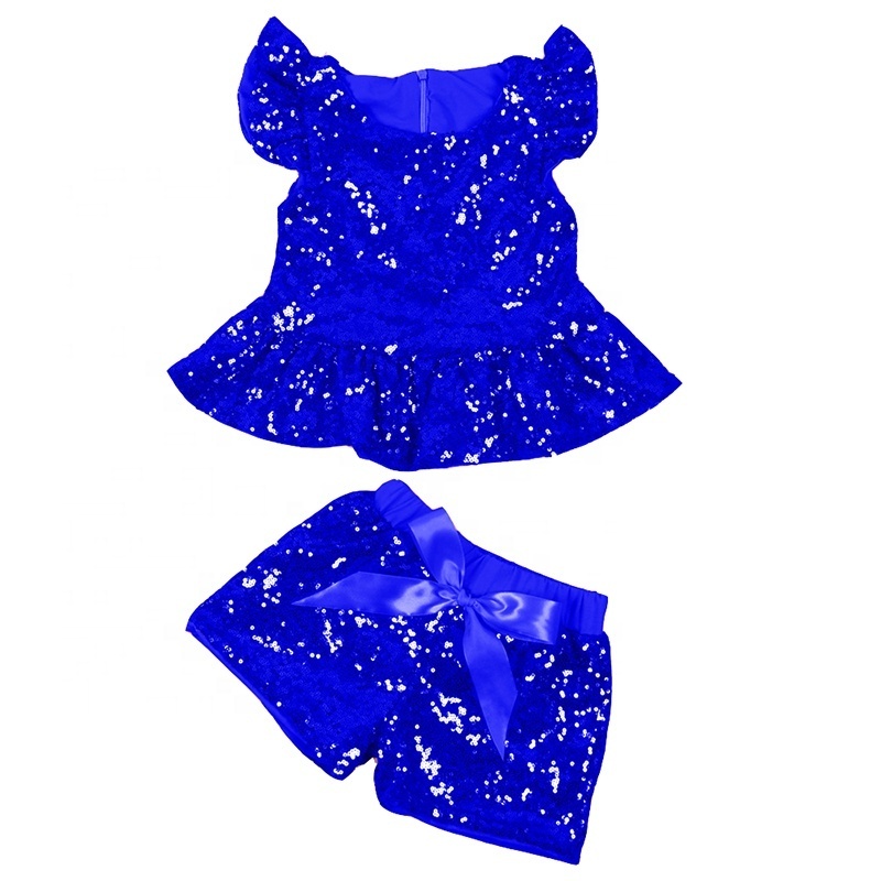 Cute suits for kids girls age 9-10 summer sequin fly-sleeved tops and shorts for girl fashion sets