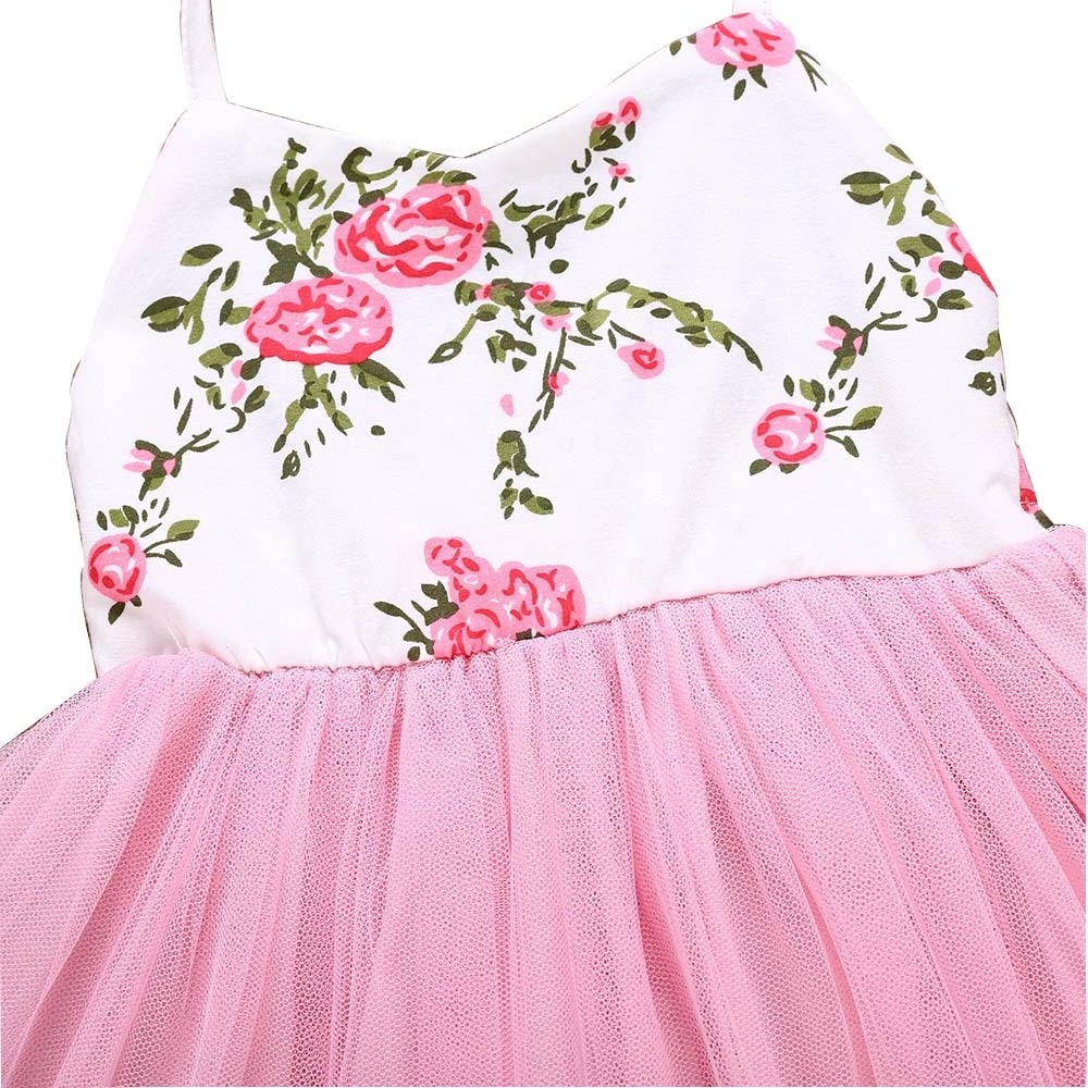 New Designs Litter Baby Floral Print Dress Toddler Flower Girl Tulle Halter Neck Dress