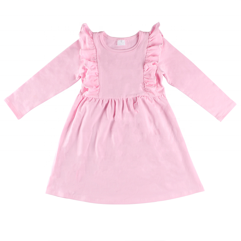 Hot sale casual baby girls dresses Solid Color princess design western kids smocked Clothing