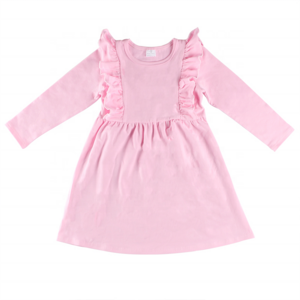 Hot sale casual baby girls dresses Solid Color princess design western kids smocked Clothing