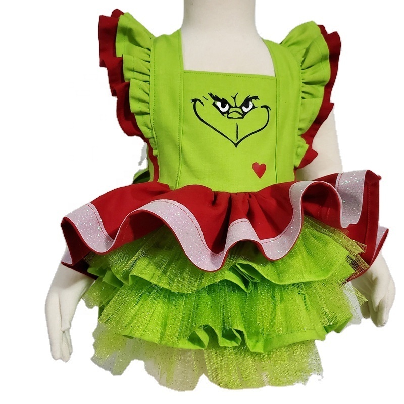 Christmas tutu dress for girls red green monster dresses 5-9 years girl tutu Santa dress