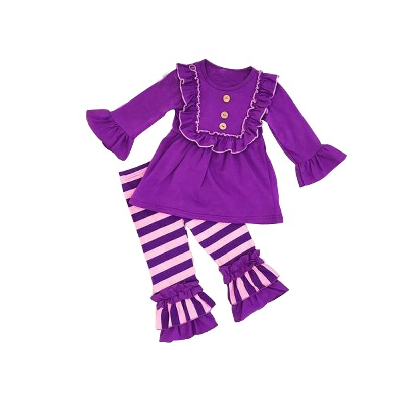 Boutique Baby Girl Winter And Spring Slothes Purple Hi Low Dress Leopard Pants Sets Baby Girls Clothing