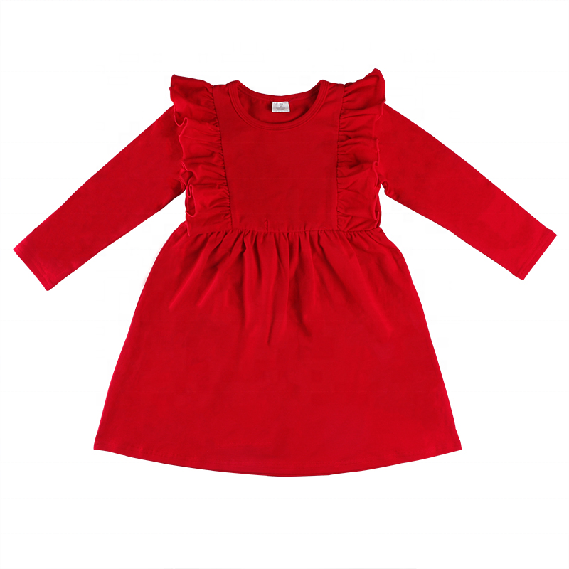 Hot sale casual baby girls dresses Solid Color princess design western kids smocked Clothing