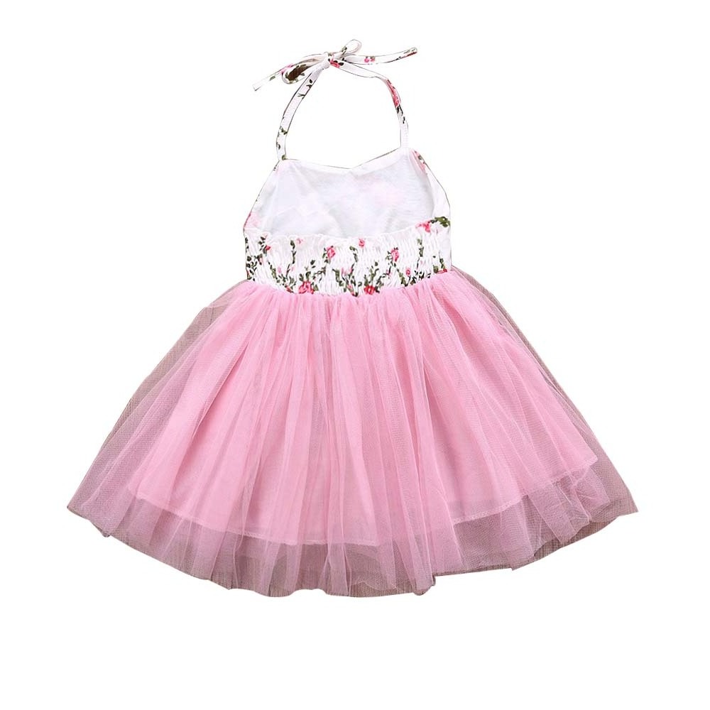 New Designs Litter Baby Floral Print Dress Toddler Flower Girl Tulle Halter Neck Dress