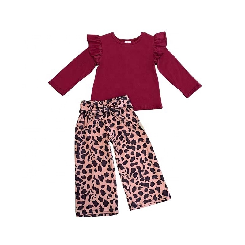 Boutique Baby Girl Winter And Spring Slothes Purple Hi Low Dress Leopard Pants Sets Baby Girls Clothing