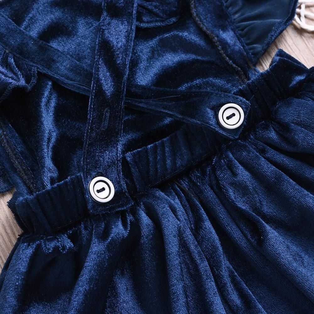 Baby Girls Velvet Dress Pure Peacock Blue Color Children Dresses Of Girls Backless Princess Ruffle Sleeve Girls Dress