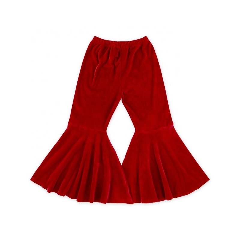 Kids leggings soft velvet girls Icing ruffle pants with triple ruffle for baby girls velvet bell bottoms