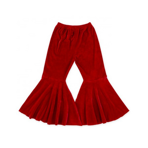 Kids leggings soft velvet girls Icing ruffle pants with triple ruffle for baby girls velvet bell bottoms