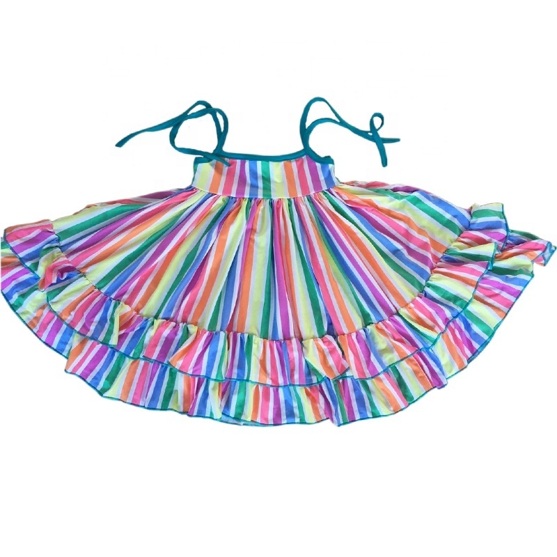 Wholesale Boutique Summer Striped Dress Baby Girl Online Shopping Clothes Rainbow Stripe Dress Girls Skirts Dress