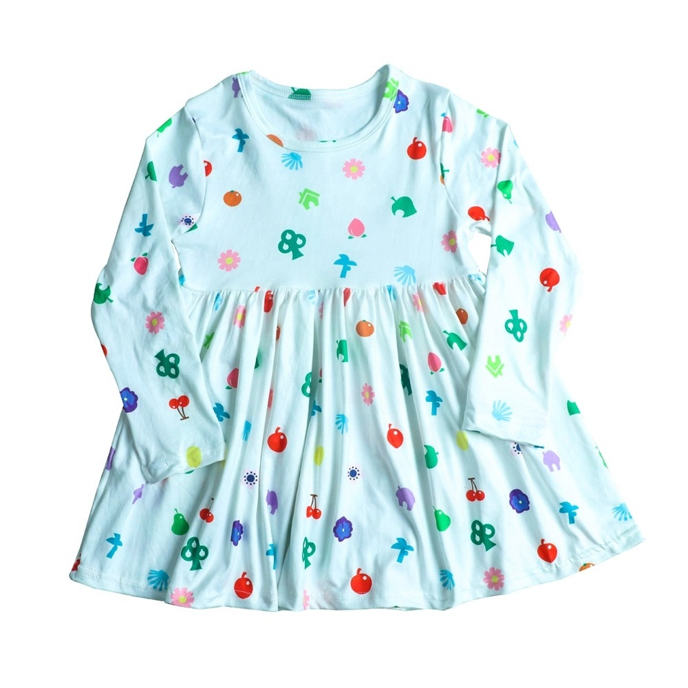 Customized Baby Girls Dress Designs Animal Prints Aqua Tulle Dress Long Sleeves Winter Kids Frock Dress