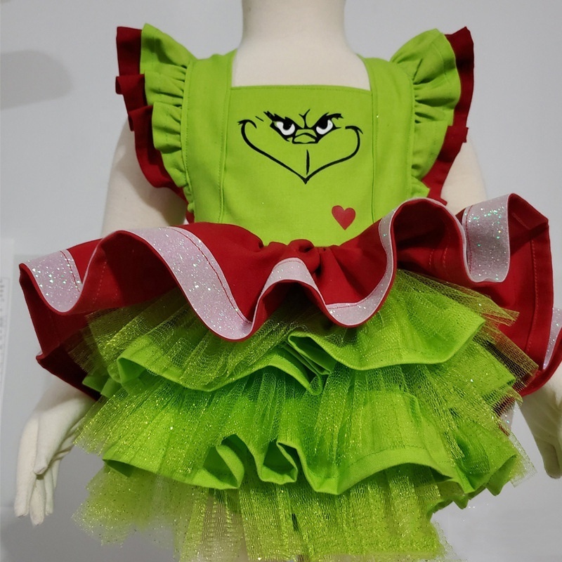 Christmas tutu dress for girls red green monster dresses 5-9 years girl tutu Santa dress