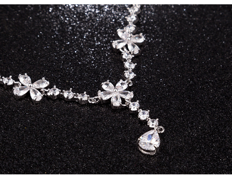 Fine Flower Cubic Zirconia Bridal Necklace and Earring Sets Y Shape Bridal Jewelry Sets For Wedding