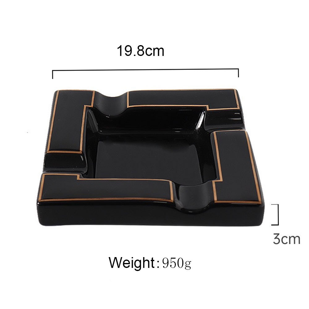 Custom Logo Black Porcelain Square Ash Tray Premium Ceramic Luxury Cigar Ashtray For Office Hotel