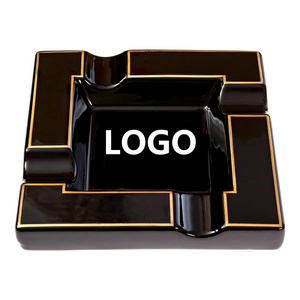 Personalized Office Hotel Black Porcelain Square Ceramic Cigar Ashtray Luxury Custom