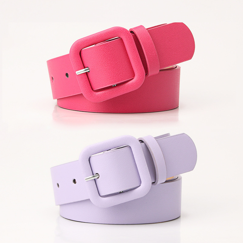 Hot sell 2023 New Square buckle candy color pu belt fashion women's casual wide belt for pants