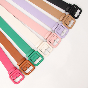 Hot sell 2023 New Square buckle candy color pu belt fashion women's casual wide belt for pants