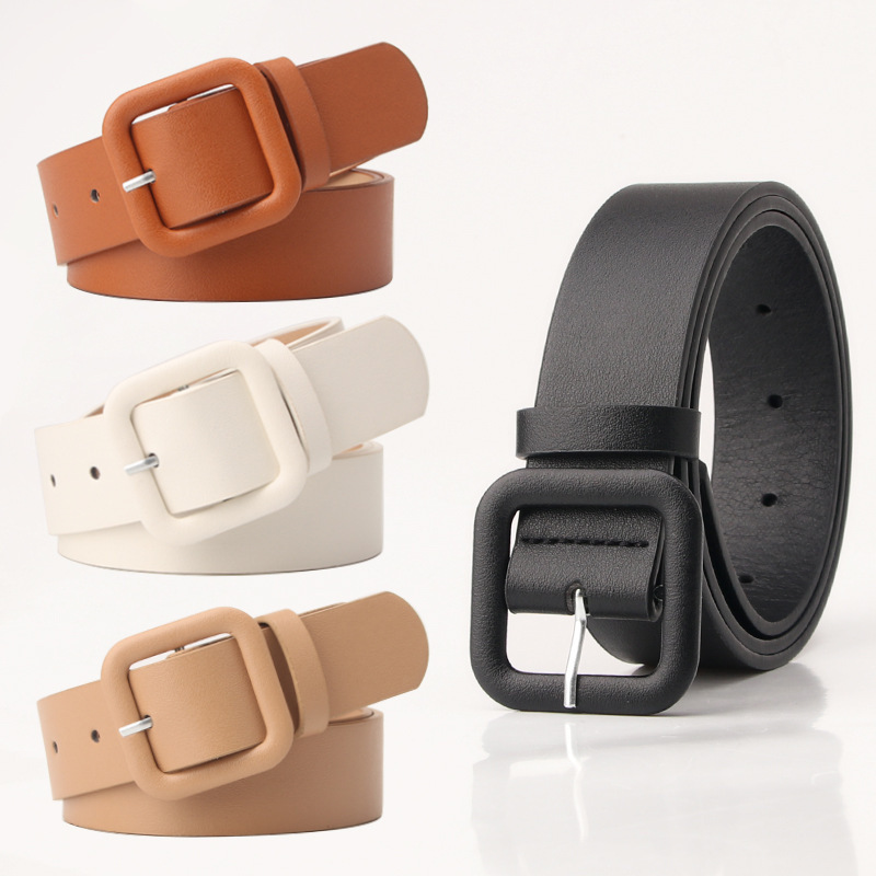 Hot sell 2023 New Square buckle candy color pu belt fashion women's casual wide belt for pants