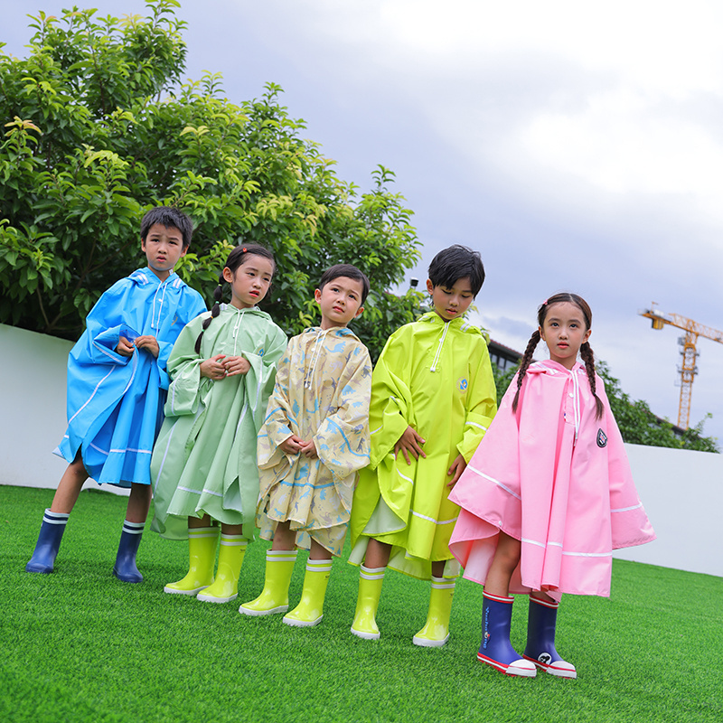 Wholesale children's outdoor cloak waterproof raincoat children's raincoatkids rain coat with school baghooded rain jacket