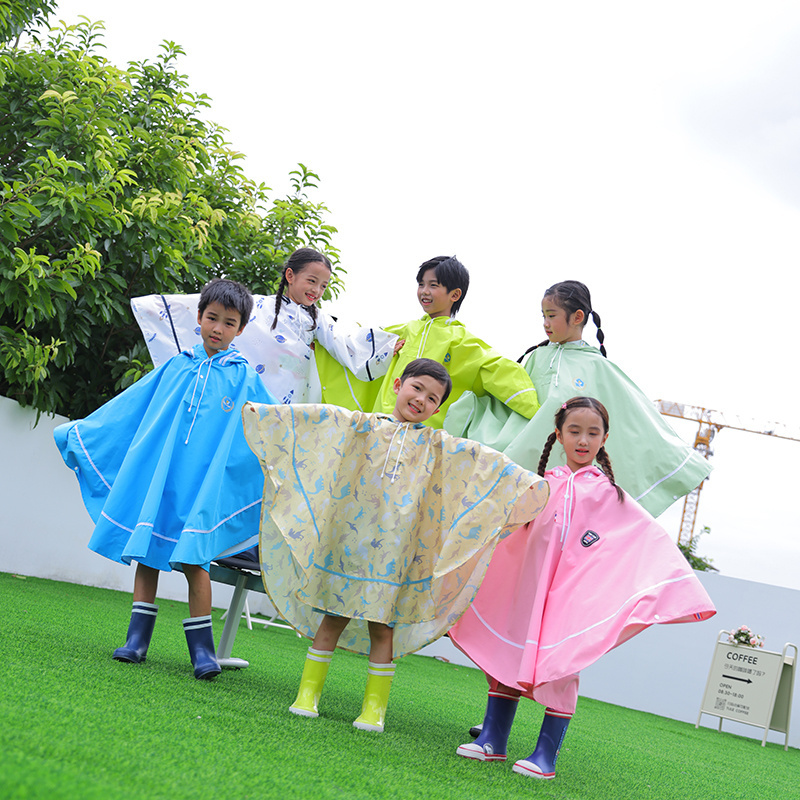 Wholesale children's outdoor cloak waterproof raincoat children's raincoatkids rain coat with school baghooded rain jacket