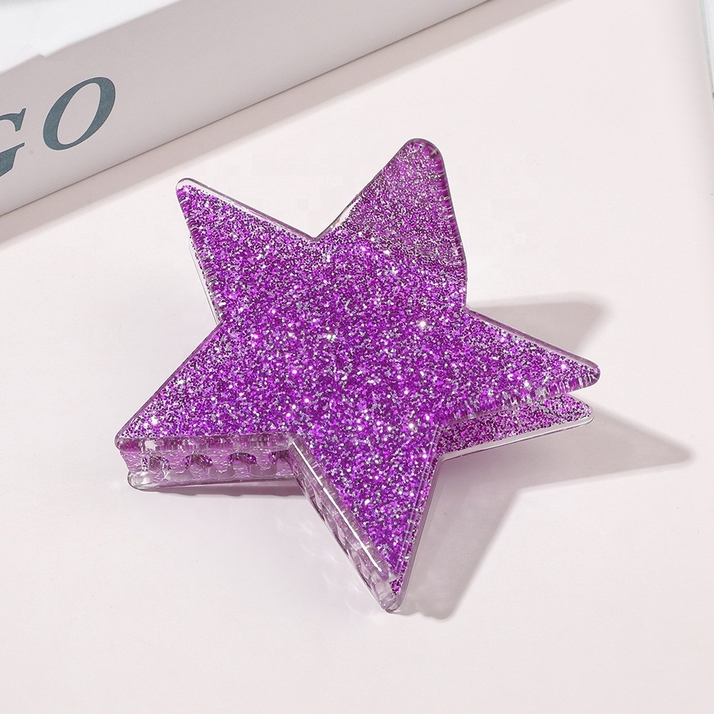 CANYUAN Simple acetate acrylic 8.5cm shark hair clips wholesale solid glitter colors five-pointed star hair claws for girls