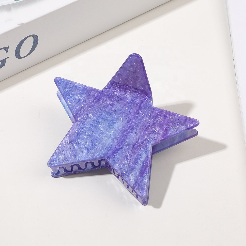 CANYUAN Simple acetate acrylic 8.5cm shark hair clips wholesale solid glitter colors five-pointed star hair claws for girls